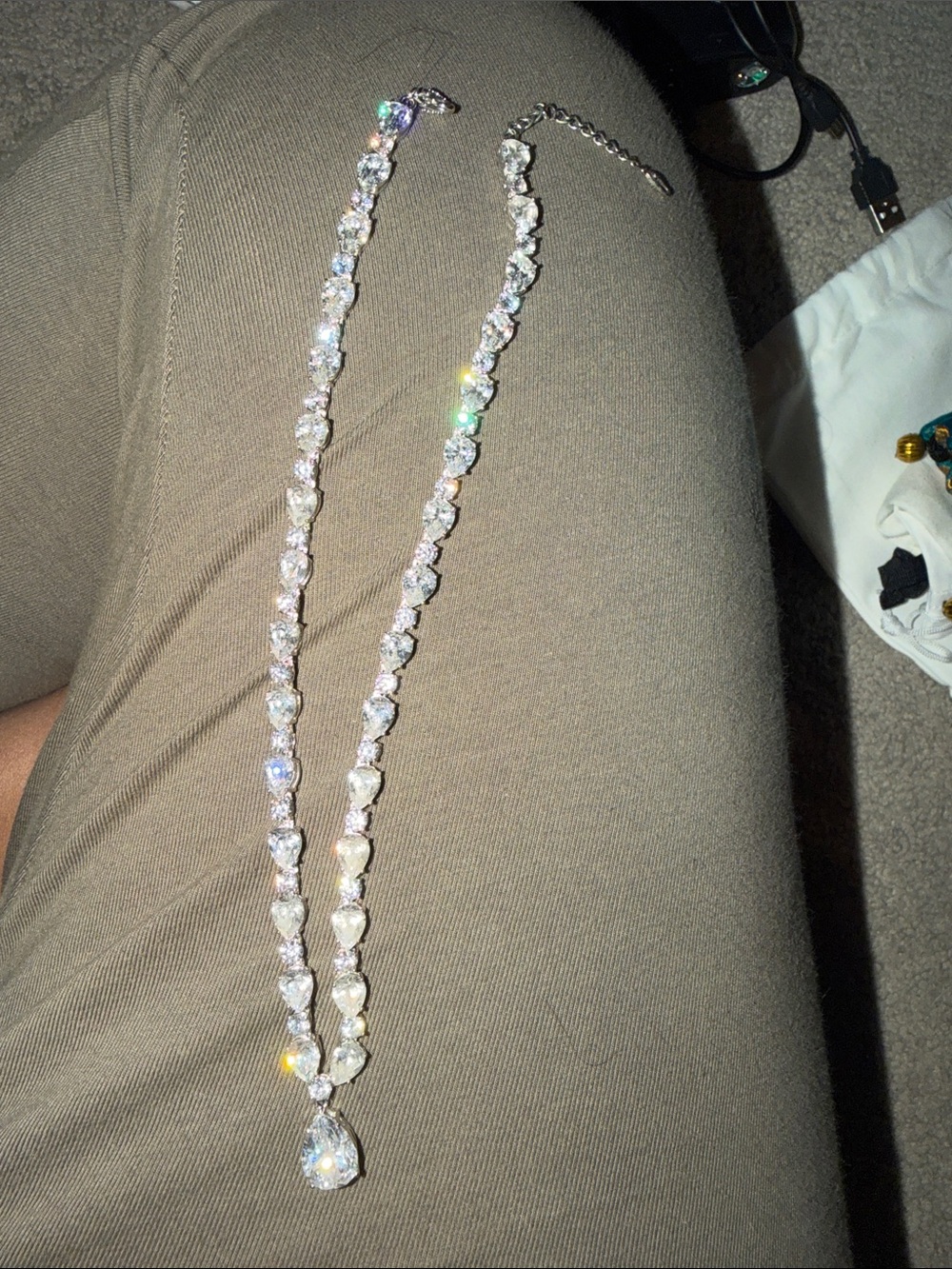 Nadri Silver-Tone Crystal Necklace with Teardrop Charm
